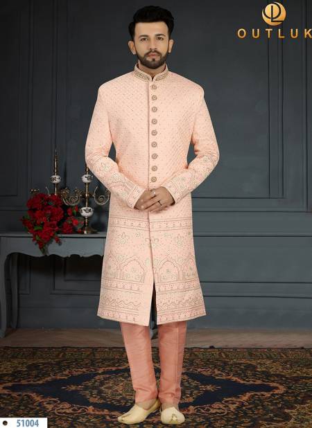 Light Pink Colour Heavy Designer Wedding Wear Sherwani Groom Latest Collection 51004